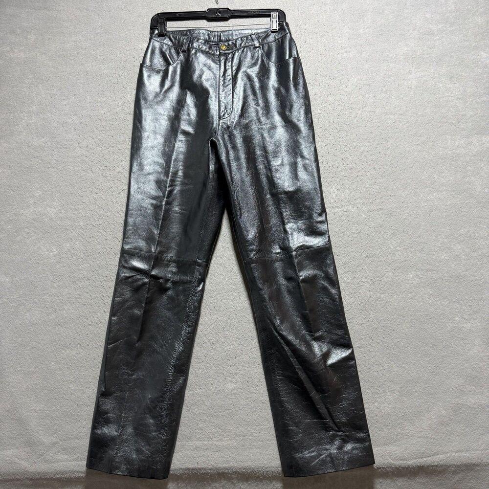 St John Collection Leather Pants Women’s Size 10 Gray Lined Pockets Inseam 30 in